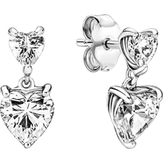 Pandora Double Heart Sparkling Stud Earrings - Silver/Transparent