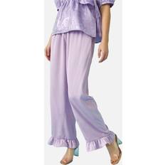 Purple - Women Trousers Cras Hunter Ruffle-Trimmed Satin Trousers 40/UK