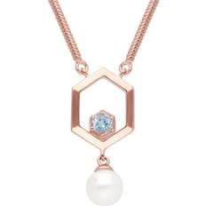 Gemondo Modern Pearl & Topaz Hexagon Drop Necklace in Rose Plated