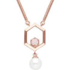 Gemondo Hexagon Drop Necklace - Rose Gold/Pearl/White