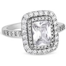 Simply Silver Sterling 925 Cubic Zirconia Emerald Cut Halo Ring