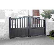 Double Swing Gate 3500x1600mm Grey Partial Privacy Driveway Gate with Vertical Solid Infill and Bell-Curved Top