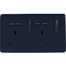 Blue Power Strips & Branch Plugs Trendi Switch 2 Gang 13Amp Socket (inc. USB ports) in Navy