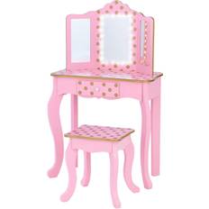 Teamson Kids Gisele Polka Dot Vanity Set with Tri Fold Mirror