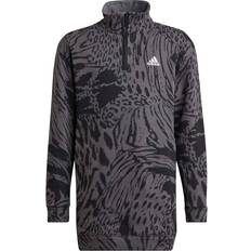 Adidas Future Icons Hybrid Animal Print Cotton Loose Halfzip Dress - Grey Six /Black /White