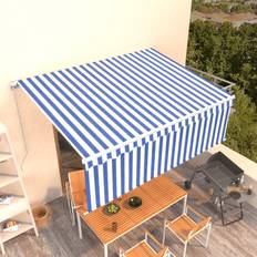 Be Basic Manual Retractable Awning with Blind 4x3m Blue&White vidaXL