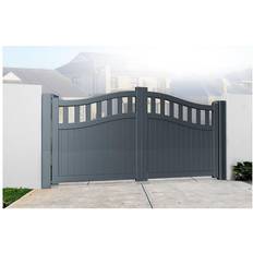 Double Swing Gate 3750x1600mm Grey Vertical Solid Infill and Bell-Curved Top Full Privacy Driveway Gate