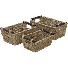 JVL Seagrass Set of 3 Tapered Storage Baskets with Wooden Handles Basket