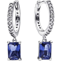 Pandora Rectangular Sparkling Hoop Earrings - Silver/Blue/Transparent