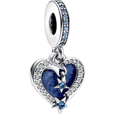 Pandora Celestial Shooting Star Heart Double Dangle Charm - Silver/Blue/Transparent