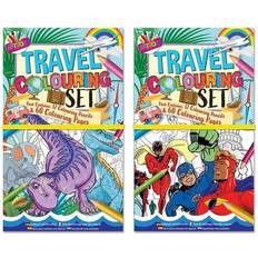 Children Travel Colouring Book Set with 12 Colouring Pencils/Dinosaurs &amp; Superheroes