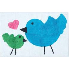 Homescapes Cotton Tufted Washable Blue Green Birds Pink Heart Kids Rug