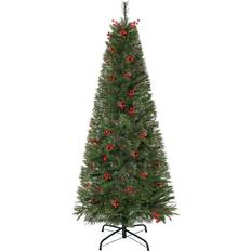 Homcom 5ft Artificial Christmas Tree Holiday with Pencil Shape Berries Christmas Tree
