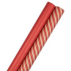 Jam Paper Gift Wrap, Stripes & Solids Combo Wrapping 50 Sq Ft Total, Red, 2/Pack