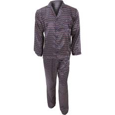 Blue - Men Pyjamas Universal Textiles Mens Traditional Patterned Long Sleeve Satin Shirt & Bottoms Pyjamas/Nightwear Set (XXL Chest: 46inch) (Navy)