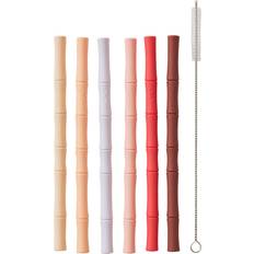 OYOY Bamboo Silicone Straw 6-Pack Cherry Red Vanilla