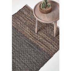 Homescapes Leather Handwoven Herringbone Grey