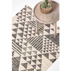 Homescapes Geometric Style 100% Cotton Printed Rug Blue, White, Black