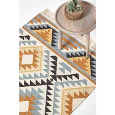 Homescapes Agra Handwoven Ochre Pattern Kilim Silver, White, Black, Yellow, Grey, Gold