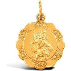 Jewelco London Scallop Edged St Christopher Medallion Pendant - Gold