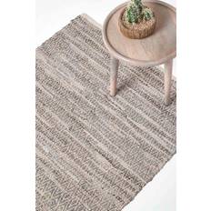 Homescapes Real Leather Handwoven Diamond Pattern Rug Grey