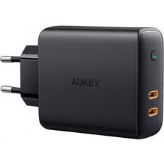 Aukey Pa-D5 Gan Mobile Device Charger Black 2Xusb C Power Delivery 3.0 63W 6A Dynamic Detect