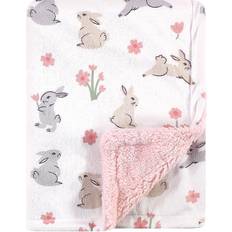 Hudson Baby Infant Girl Plush Blanket with Sherpa Back Bunny One Size