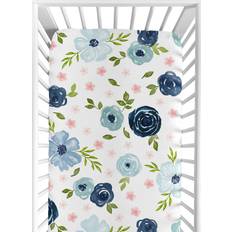 Sweet Jojo Designs and Pink Floral Baby Girl Crib Blush Navy Chic Watercolor Rose Flower