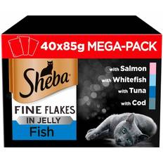 Sheba Fine Flakes Cat Food Pouches Fish Jelly Mega Pack 40x85g