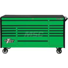 DX Series 72" 17 Drawer Deep Roller Cabinet Green with Black Drawer Pulls