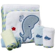 Spasilk Hooded Towel With Matching Washcloths In Blue Whale Blue 30" X 30"