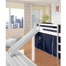 Donco kids Twin Low Loft Bed In White With Blue Tent