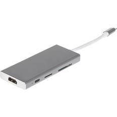 Nikkai USB-C to USB-A 3.0 3 SD USB-C PD MicroSD Docking Station - Silver