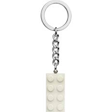 Lego 2x4 Brick Metallic Key Chain - Silver/White