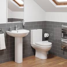 Ceramica Cloakroom Suite Close Coupled WC Toilet 1TH Basin Sink Pedestal Bathroom White