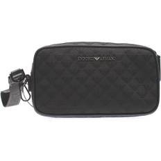 Emporio Armani Men's small black toiletry bag with eagles, Black