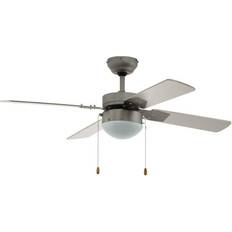 Remote Control Ceiling Fan & Light Satin Nickel & White Shade