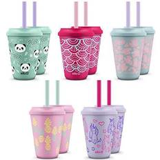 Ello Kids 16oz Color Changing Tumblers with Lids and Straws, 10 Pack-Fruit Pop