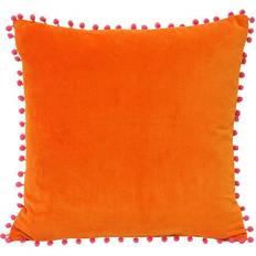 Velvet Pom Pom Cushion Fabrics Orange