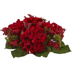 Nearly Natural 6" Red Hydrangea & Candelabrum Artificial Plant