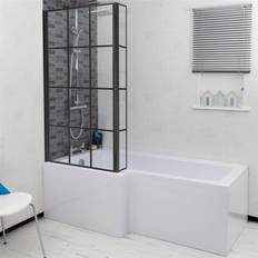Ceramica L Shaped Bath Black Grid Shower Screen LH Front Panel