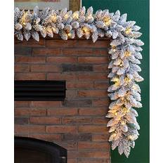 GlitzHome Garlands Snow-Flocked LED Garland