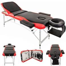 Massage Table Massage Bed Portable 3 Section Multi-function Spa Table Tattoo Reiki with Carrying Bag, Black Red