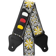 World Rhythm Guitar Strap Floral Yellow Embroidered Strap Inc Pick Holder, Picks