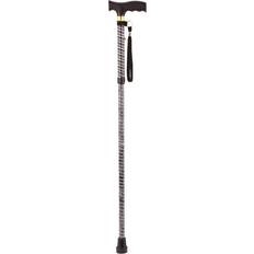 Black Extendable Walking Stick with Plastic Handle Engraved Pattern Foldable