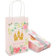 Pink Princess Castle Paper Birthday Party Gift Bags (9 x 5.3 In, 24 Piece)