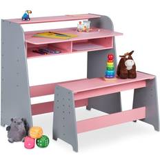 Relaxdays Children's Furniture Set, Bench & Height Adjustable Desk, 2 Compartments, HxWxD: 88