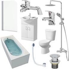 Essentials Suite 1600mm Single Ended Bath Screen Toilet Basin Vanity Taps Shower