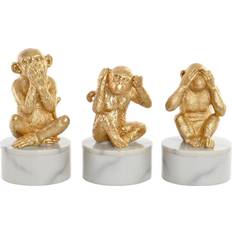 Marble Decorative Items Dkd Home Decor Golden White Resin Marble Tropical Monkeys 10,5 10,5 Figurine