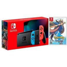 Nintendo 2019 New Switch Red/Blue Joy-Con Improved Battery Life Console Bundle with Pokémon Sword